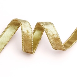 Golden velvet decorative ribbon with stitched edges for Christmas tree wreaths and parties