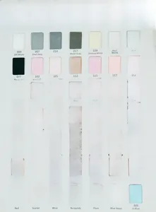 Professional color chart showing 56 shades of glossy polyester satin ribbons for DIY crafts