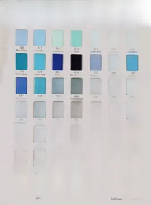 Detailed color chart for 1cm polyester ribbons showing shades from blue to green tones
