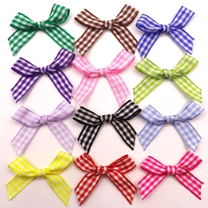 Colorful gingham plaid ribbon bows set in twelve assorted colors for DIY craft accessories