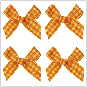 Set of four handmade orange and yellow plaid tartan ribbon bows for DIY hair accessories