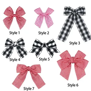 Assorted plaid checkered fabric bows in red, pink and black for hair DIY and gift wrapping