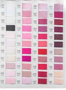 Detailed color chart of 40 shades of 2.5cm polyester grosgrain ribbons for gift wrapping
