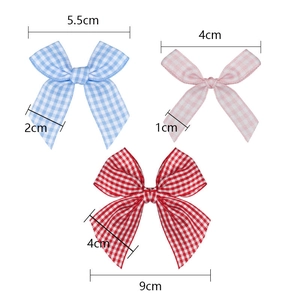 Three sizes of plaid gingham ribbon bows in blue, pink, and red for hair accessories