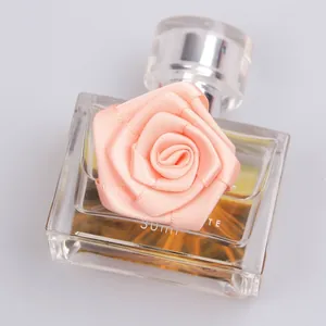 Handmade peach pink polyester ribbon rose flower for DIY crafts and gift decoration