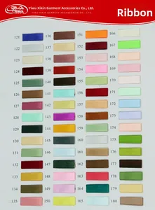 Detailed color chart showing 60 shades of 2cm satin ribbons with numbered samples