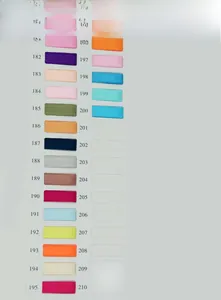 Detailed color chart showing 30 shades of 1.2cm double-sided satin ribbons from 181 to 210