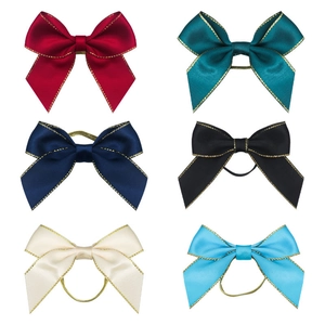 Satin ribbon bows with gold edges in six colors for gift box and hair decoration