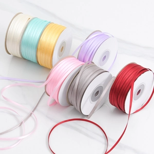 Set of 3mm double-sided polyester satin ribbons in seven vibrant colors for DIY gift wrapping
