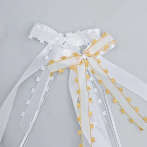 White satin heart ribbons and organza bows for Valentine gift or wedding car decor