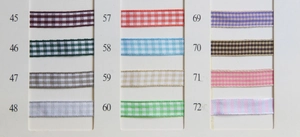 Assorted gingham check ribbons in twelve colors for gift wrapping and DIY crafts