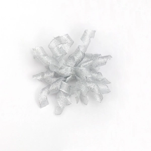 Sparkling silver glitter curly ribbon bow for DIY gift box and Christmas decoration