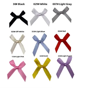 Detailed grid view of assorted colorful satin bows for DIY apparel and crafts