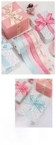Detail of gold-stamped polyester ribbons with Princess text and crown patterns for gift wrapping
