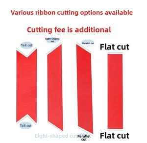 Close-up of red polyester satin ribbons showing four different edge cutting techniques