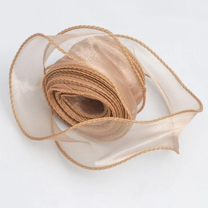 Champagne wavy edge organza ribbon roll with metallic luster for gift flower wrapping