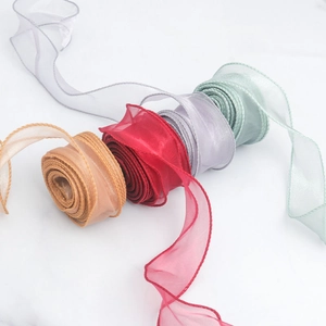 Five colors of organza wave fish tail ribbons for floral bouquets and DIY cake wrapping