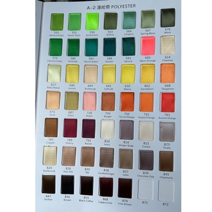 Detailed color chart of polyester ribbons showing various vibrant shades and item numbers