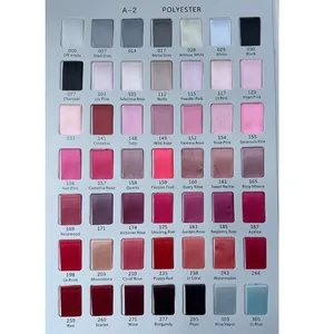 Detailed color chart showcasing 49 shades of high-quality polyester satin ribbons