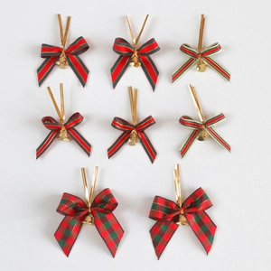Christmas Ribbon Bows With Bells Gold Twist Ties Decorative Ornaments For Tree Gift Packaging Handmade Holiday Decor