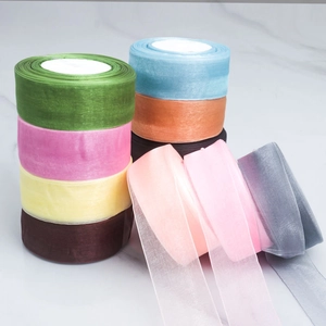 Rolls of 2.5cm colorful semi-transparent organza ribbons for gift wrapping and DIY crafts