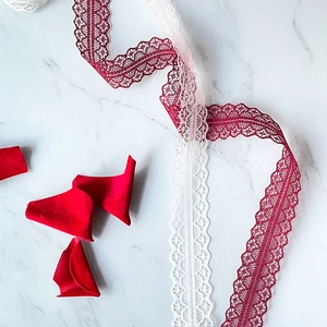 3cm wide burgundy and white floral lace ribbon for DIY flower gift box packaging decor