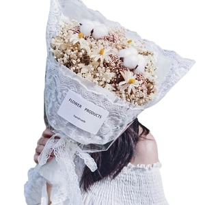 3cm white lace flower bouquet wrap with cotton and daisy for gift box decoration