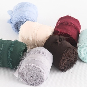 Frayed edge handmade chiffon ribbon rolls in assorted colors for wedding bouquet wrapping