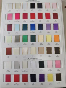 Detailed color chart of satin ribbons with gold and silver metallic woven edges