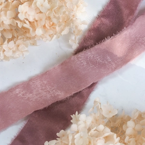 Frayed edge velvet ribbon in dusty rose for DIY wedding bouquet and gift wrapping