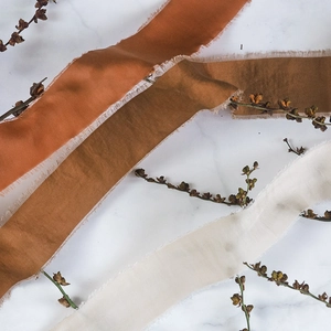 Frayed edge chiffon ribbons in caramel and beige for wedding bouquets and DIY crafts