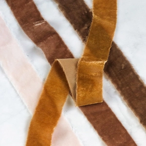 Frayed edge velvet ribbons in earthy tones for wedding bouquets and gift wrapping