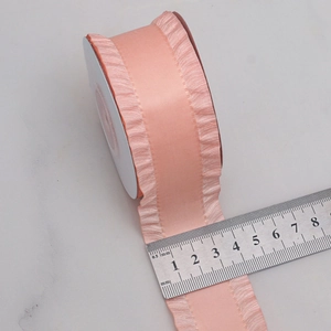 4cm peach pleated edge ribbon roll for DIY gift wrapping and handmade bow decoration