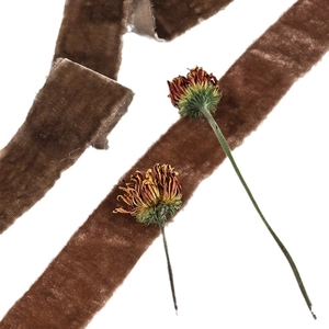 Frayed velvet ribbon in deep brown for wedding bouquets and luxury gift wrapping