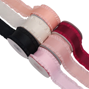 Colorful 4cm ruffled edge satin ribbons in multiple shades for DIY gift wrapping
