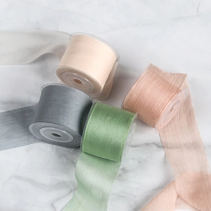 Sheer 4cm chiffon ribbons for wedding decor in beige grey green and coral pink