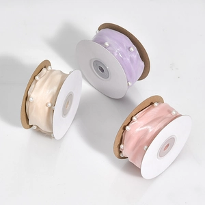 Artificial Pearl Edge Organza Ribbon Satin Chiffon Tape For DIY Wedding Cake Decoration Gift Wrapping Crafting Floral Accessory Roll