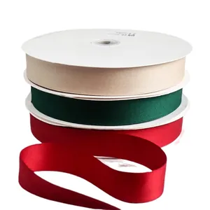 Rubans en coton double face beige, vert foncé et rouge pour nœuds de cheveux DIY