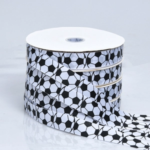 Roll of polyester grosgrain ribbon with football print for gift wrapping and DIY decor