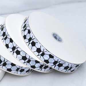 Three rolls of soccer print polyester grosgrain ribbon for gift packaging and DIY crafts