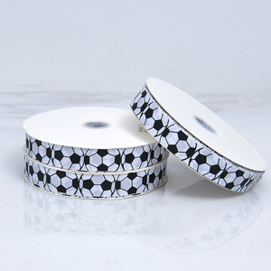 Three rolls of football pattern grosgrain ribbons for sports theme gift wrapping and DIY crafts