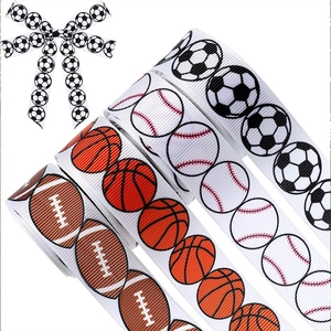 Sports themed grosgrain ribbons for DIY crafts with soccer baseball and basketball patterns