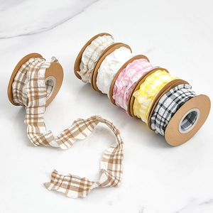 3,8 cm geruite geplooide linten in diverse kleuren voor DIY-boeketten en cadeauverpakkingen