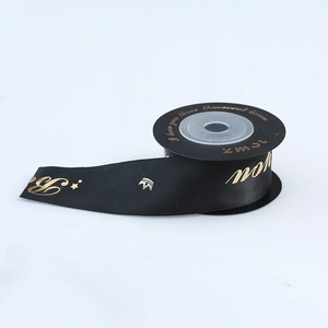 Black satin ribbon with gold foil crown and I love you three thousand times text print