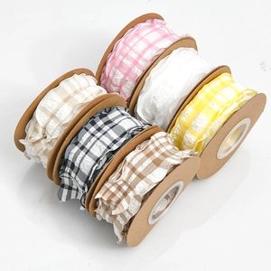 3,8 cm Fris Gingham Geplooid Lint Polyester Bellenrimpel Golf Garen Lint Voor Bloem Boeket Bakken DIY Boog Decoratie