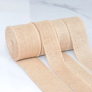 Natural jute burlap ribbon roll with rustic woven texture for DIY gift wrapping and crafts