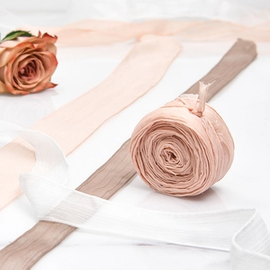 Frayed edge silk chiffon ribbons in assorted colors for wedding bouquets and invitations