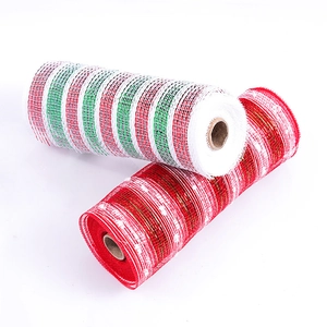 Christmas poly deco mesh rolls in red, white and green stripes for festive decoration