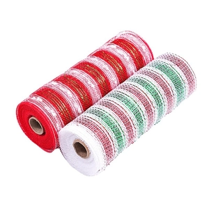 Christmas deco mesh rolls with red, green, and white stripes for festive wreaths and decor