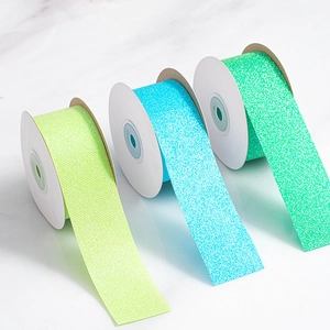 Sparkly glitter ribbons in light green and sky blue for DIY hair bows and gift wrapping